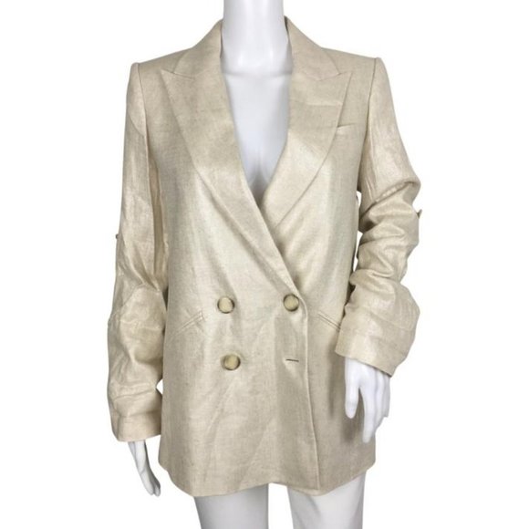 Veronica Beard Women's Parineti Metallic Dickey Jacket Silver Front Button